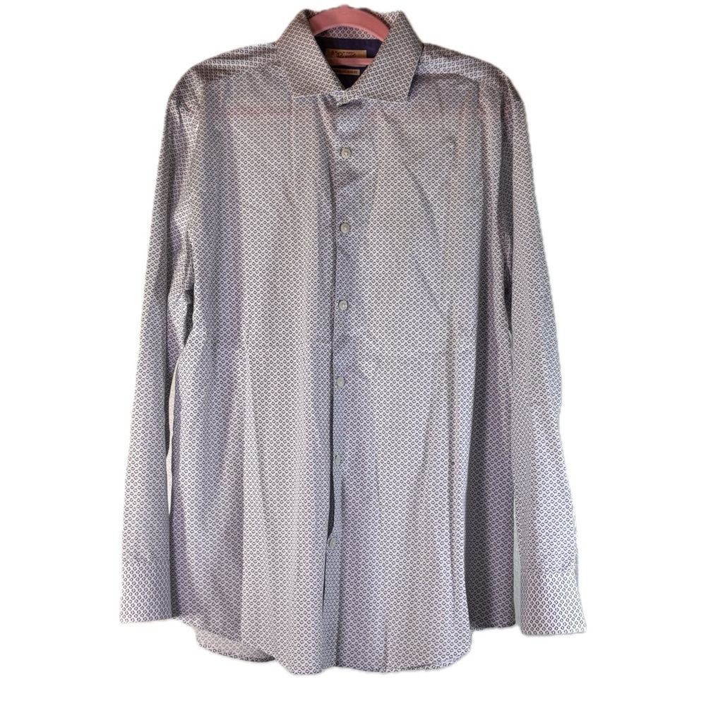 Original Penguin Heritage Slim Fit Blue Geometric Diamond Print Dress Shirt